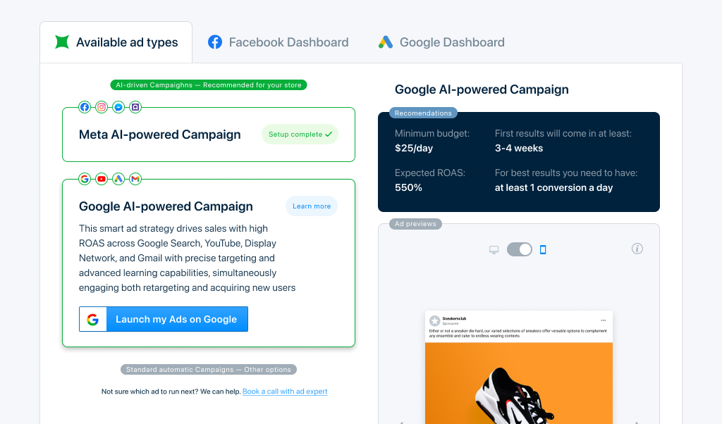 Launch Google AI-powered campaign 