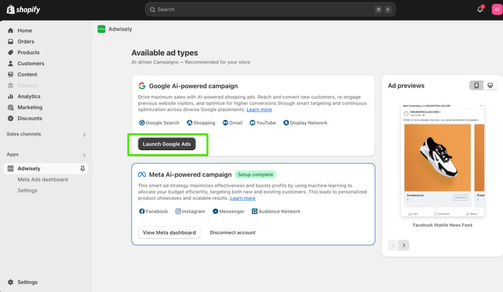 Google Ads with Adwisely, dashboard